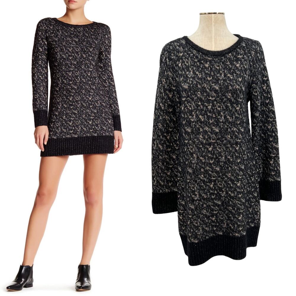 Rag & Bone Scarlett Sweater Dress Black Marled Merino Wool Blend Size Medium